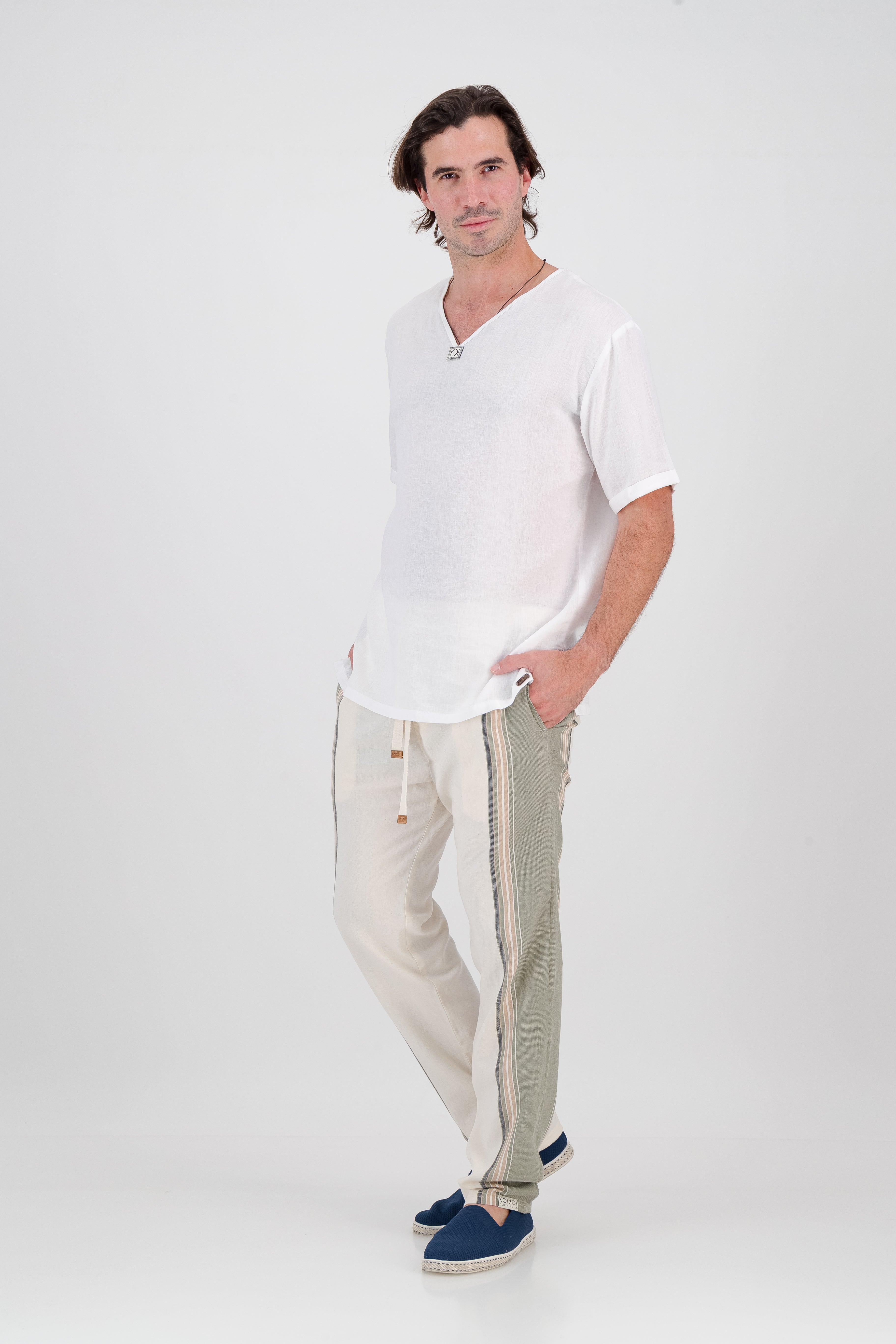 Regular Fit Trousers - Olive and Cream