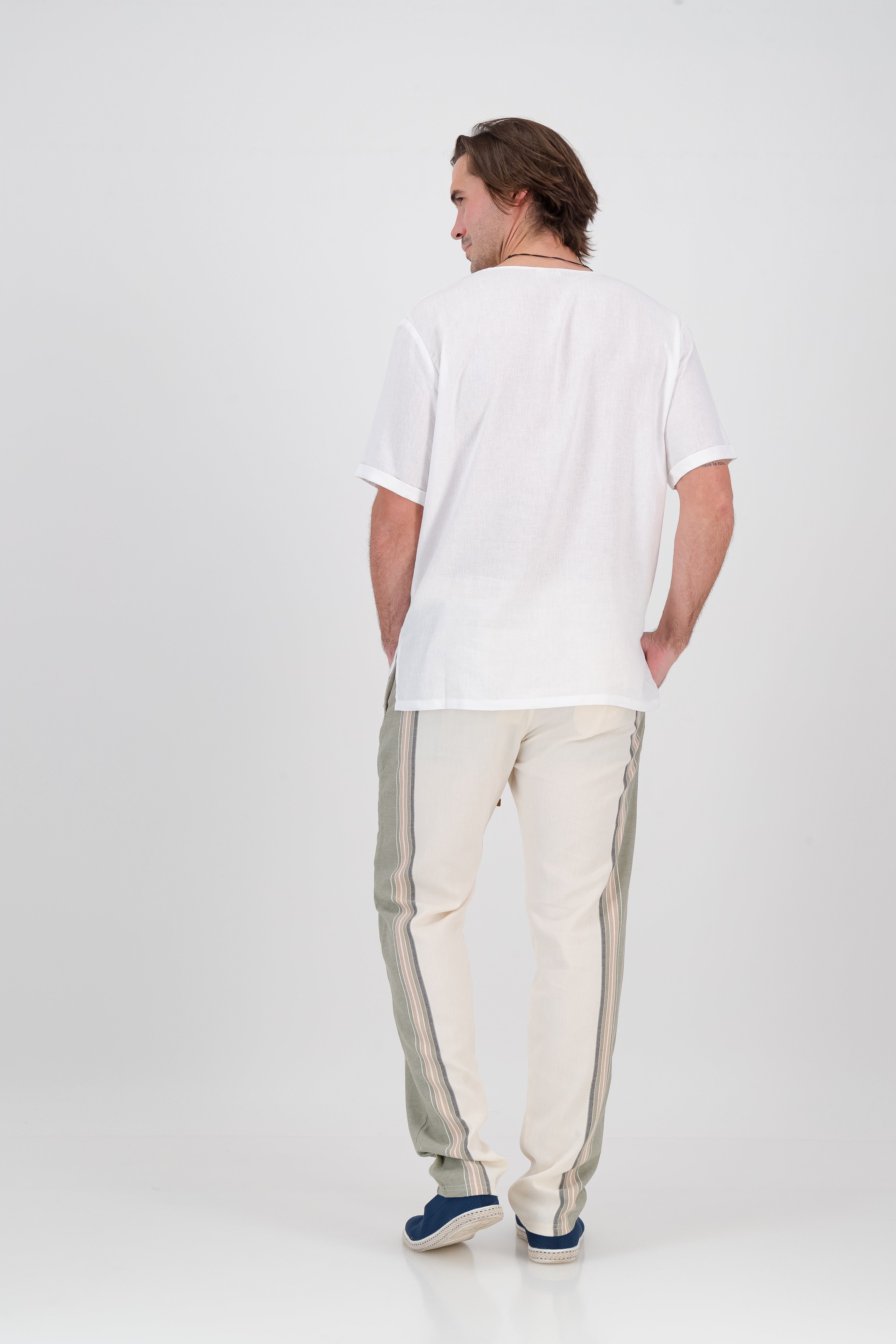 Regular Fit Trousers - Olive and Cream