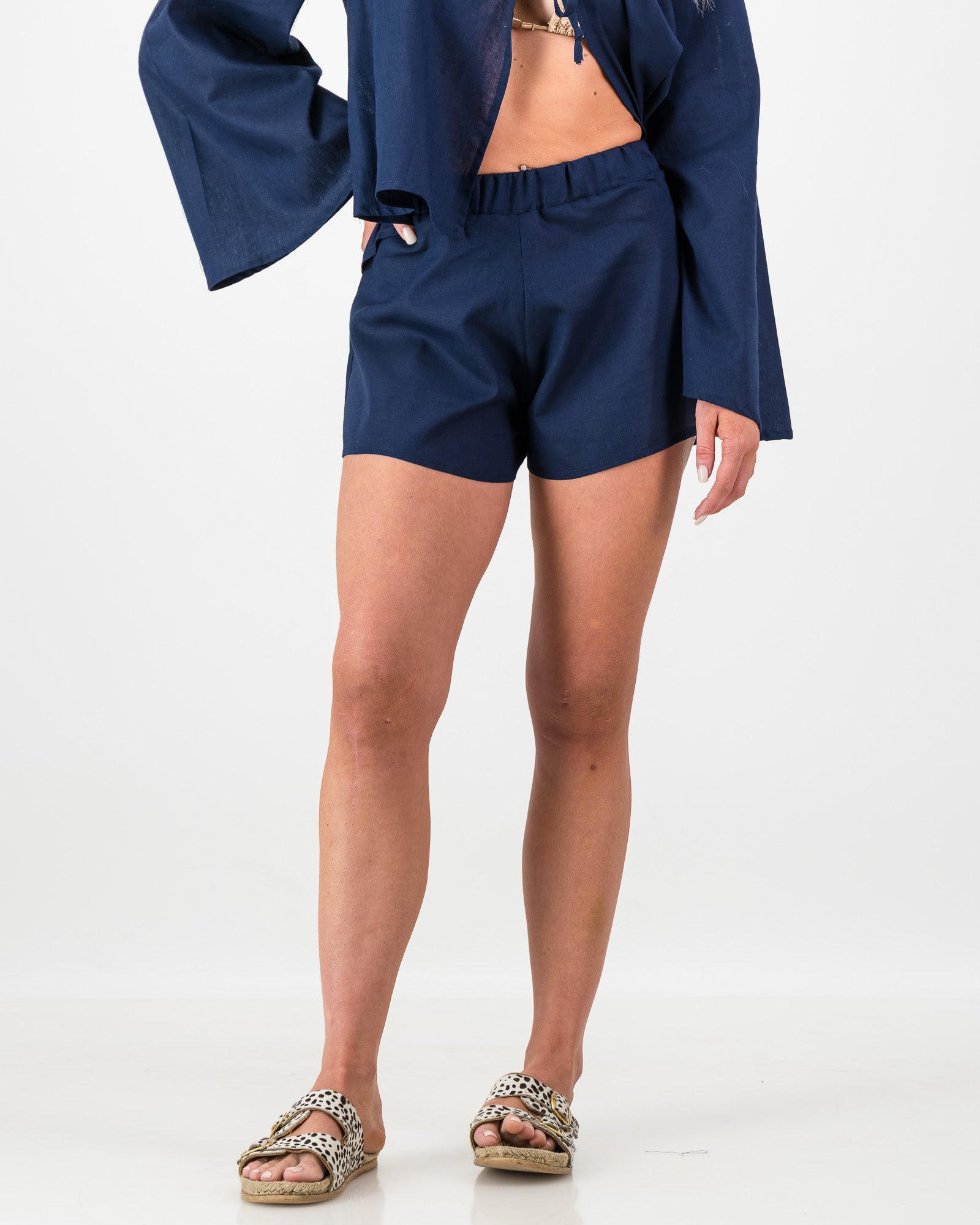Women's Summer Linen Shorts - Navy Blue