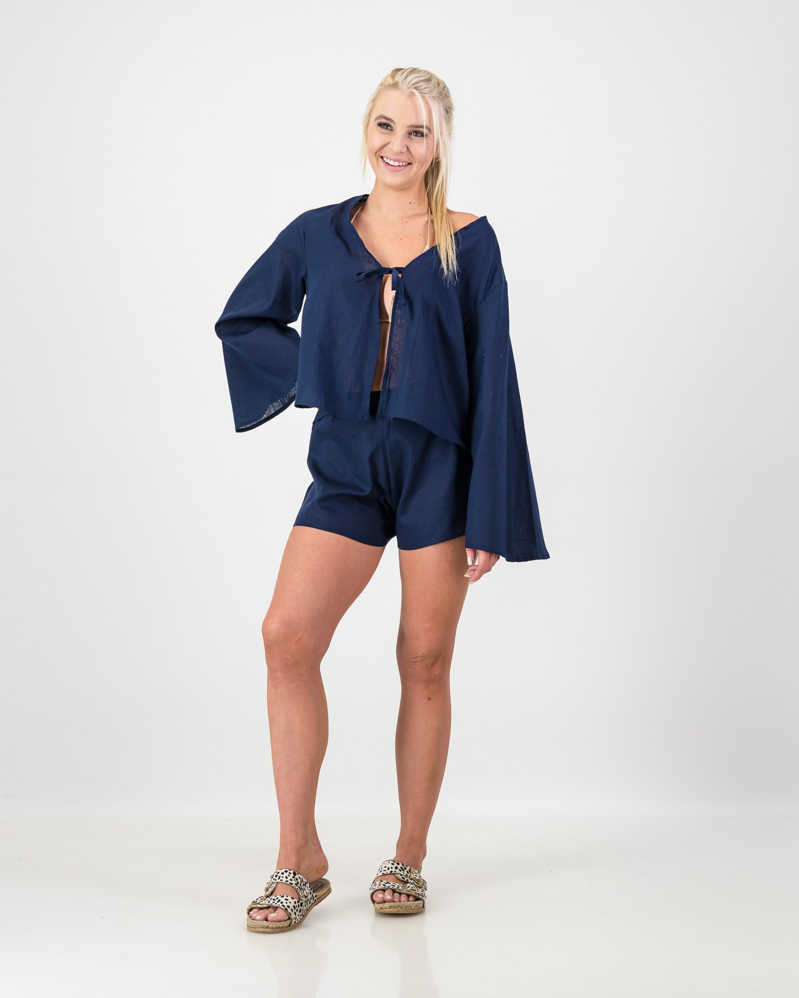 Women's Summer Linen Shorts - Navy Blue