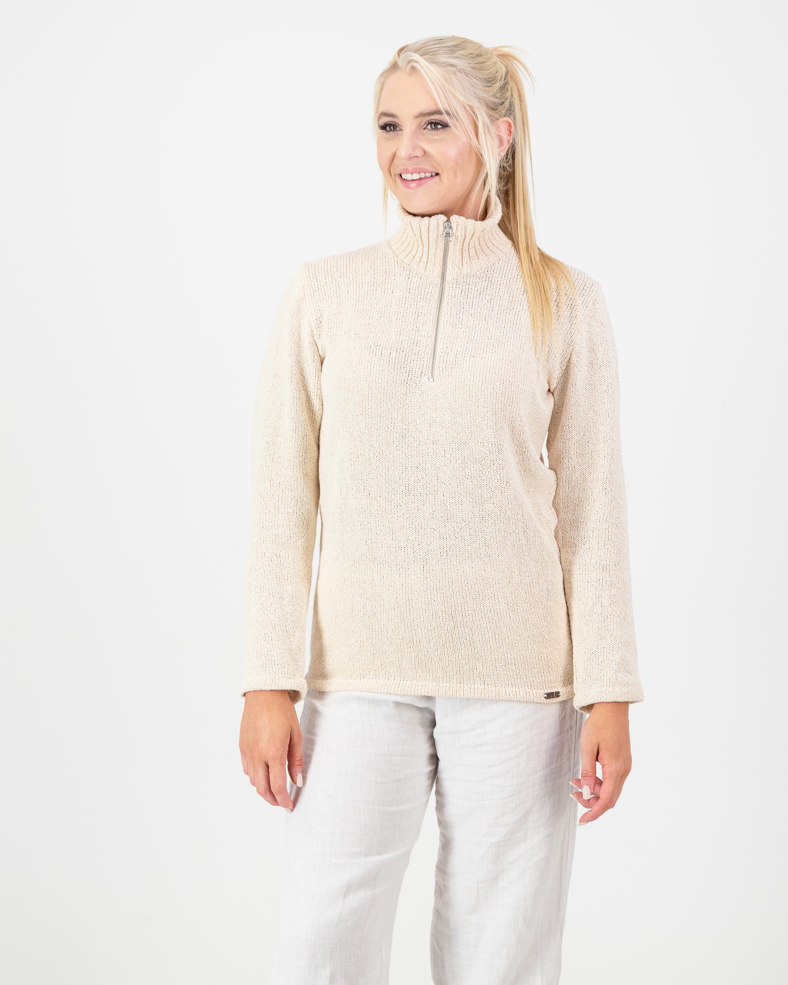 The Womens Coastal Quarter-Zip Pullover Cream