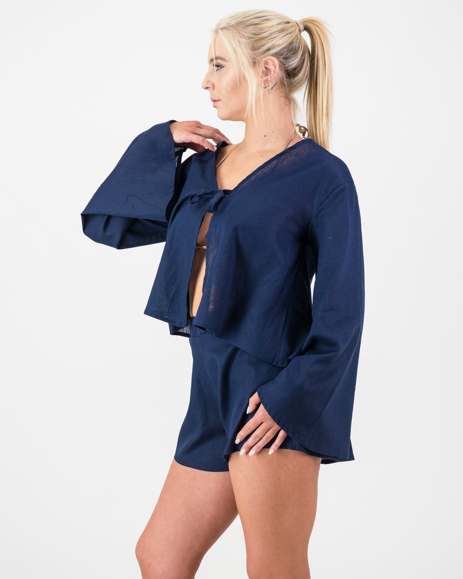 Women's Summer Linen Shorts - Navy Blue