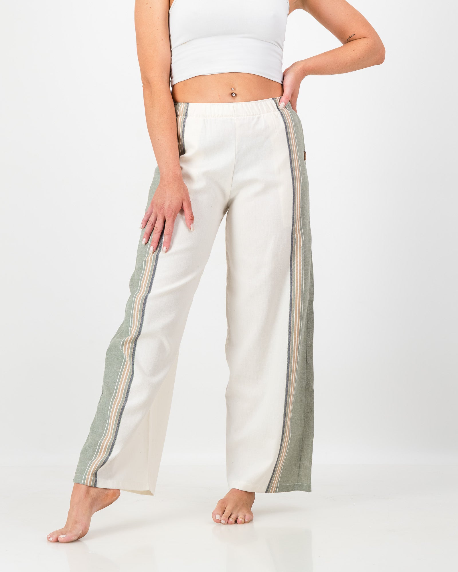 The Kikoy Side-Stripe Trousers – Olive and Cream