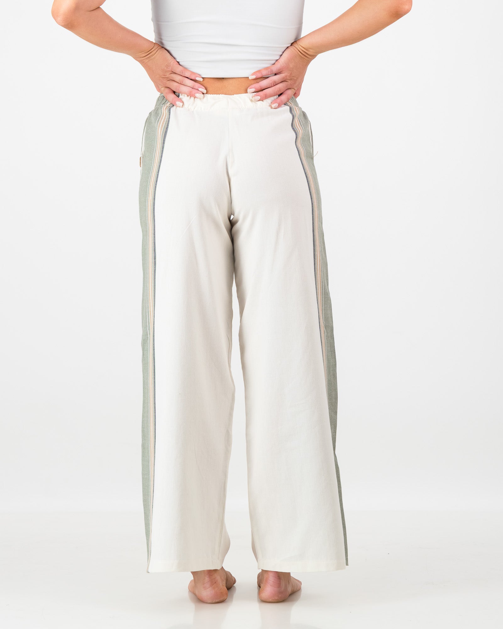 The Kikoy Side-Stripe Trousers – Olive and Cream