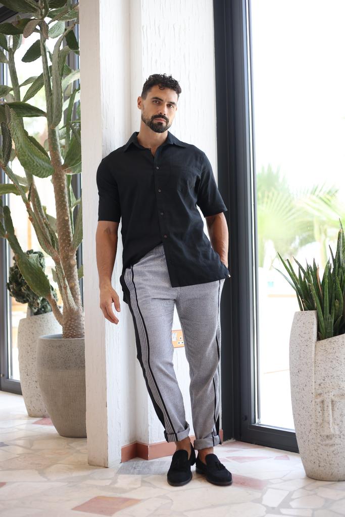 Regular Fit Trousers - Grey & Black