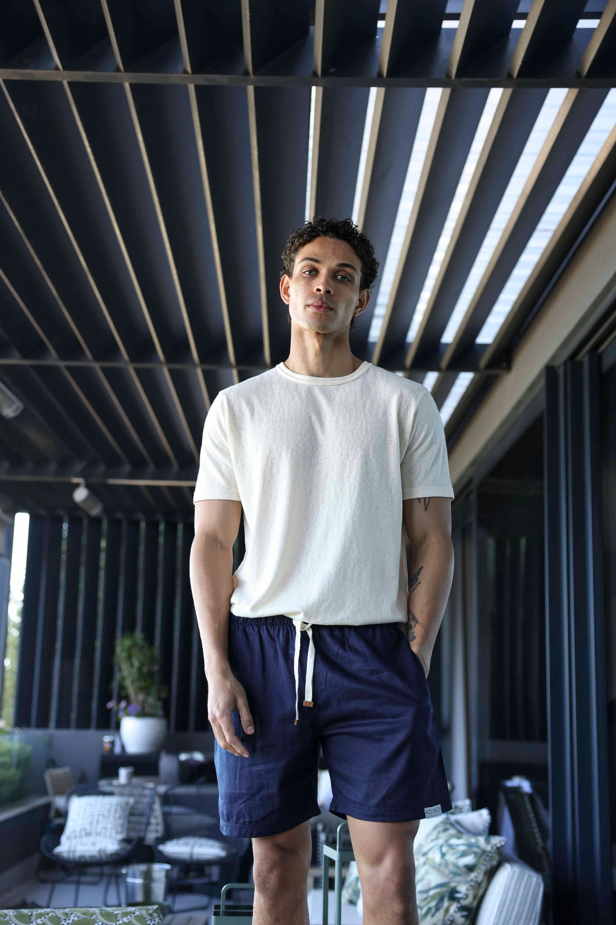 Mens Linen Shorts - Navy Blue