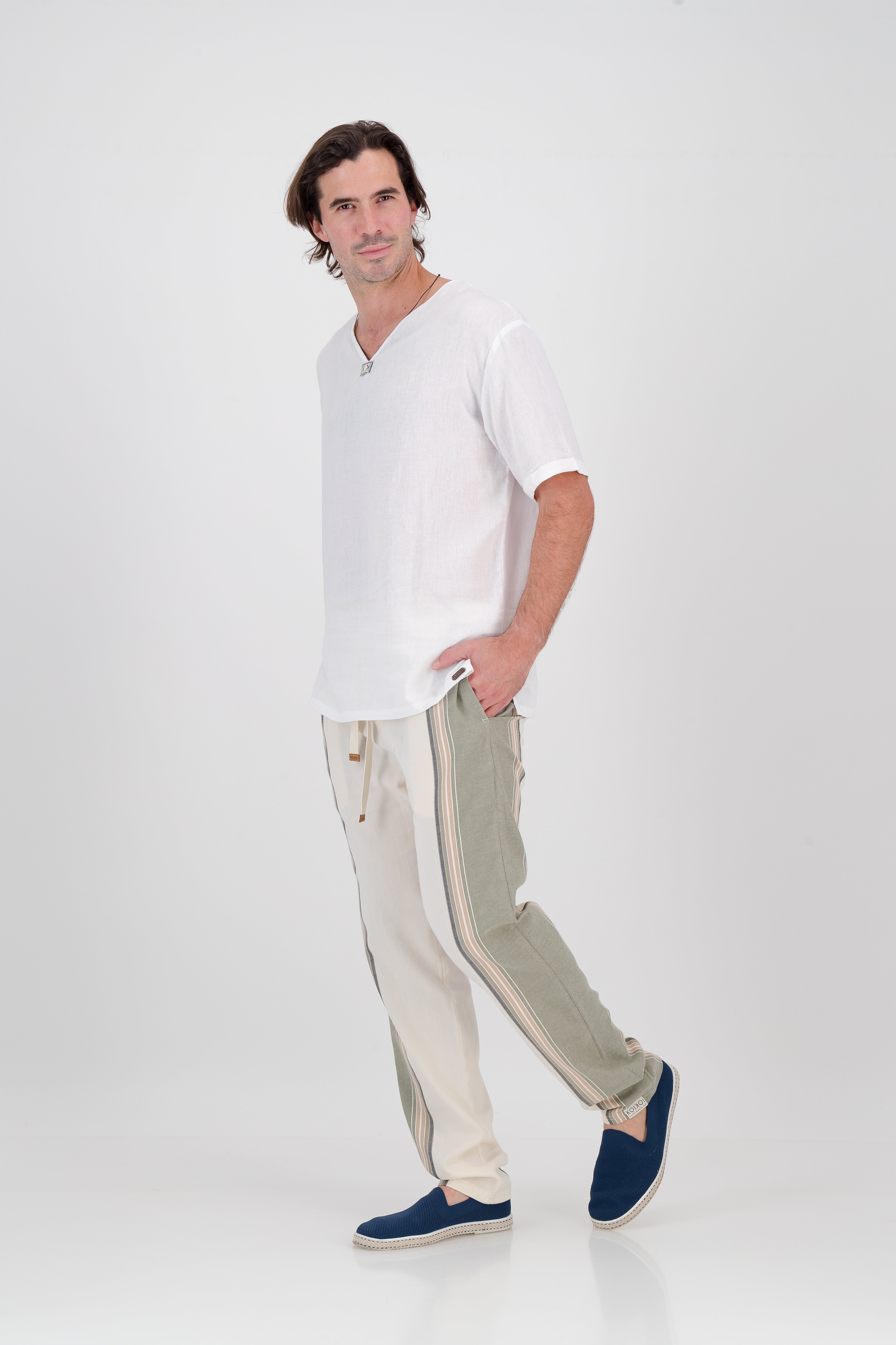Regular  Fit Trousers - Olive and Cream