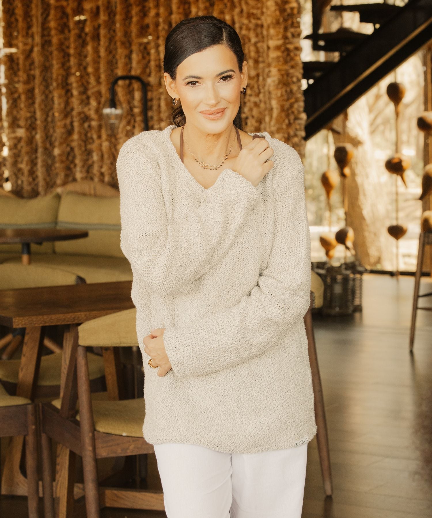 Women's Knitted Round Neck Cream